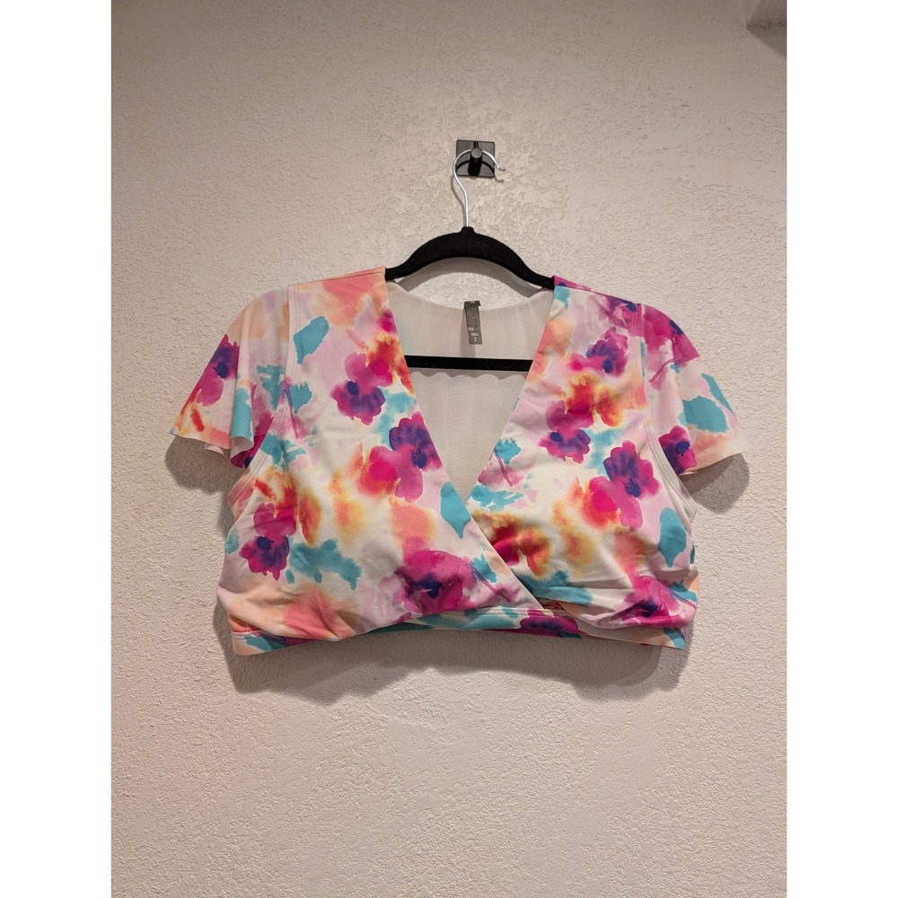 Torrid Floral Print Bikini Top Surplice V-Neck Flutter Sleeve Plus Size 2 A1 - Picture 2 of 5